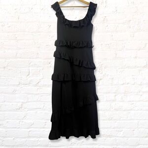 Show Me Your Mumu Ruffles Greta Midi Dress Size Large Black Front Slit